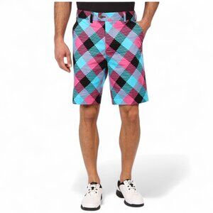 Loudmouth Golf Miami Slice Men's Size 36 Shorts (Black/Powder Blue/Pink) EUC